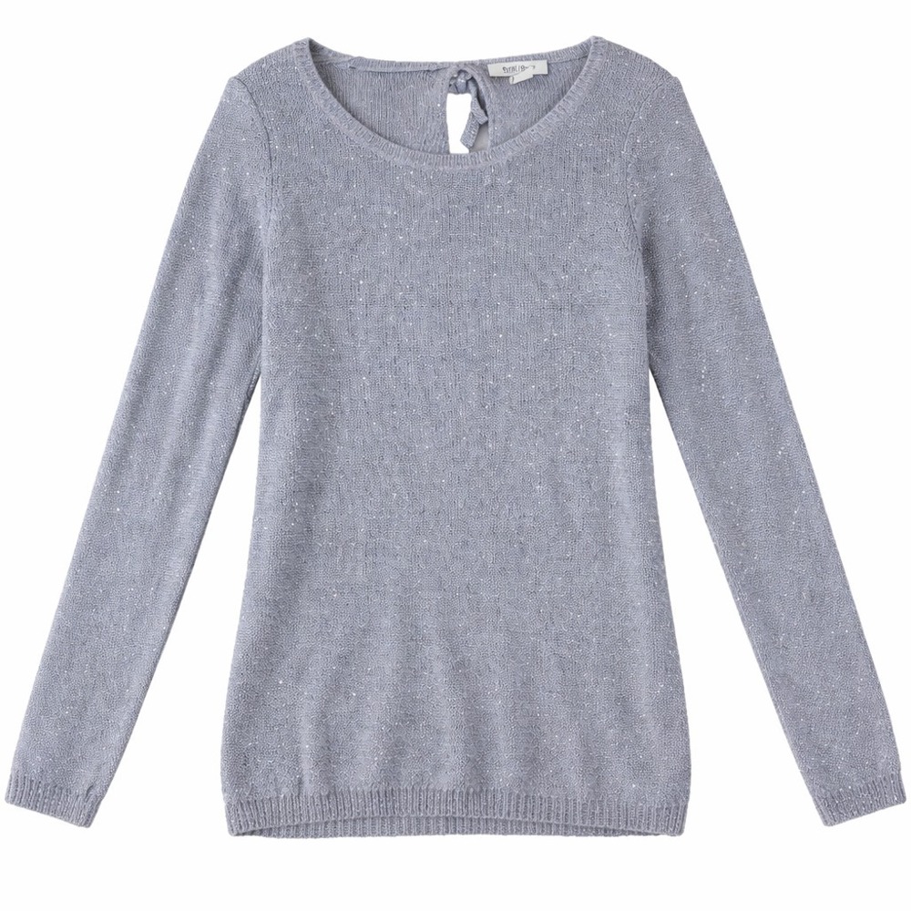 2/$30 White House Black Market Knit Sweater M Light Grey Sequin Details Cotton